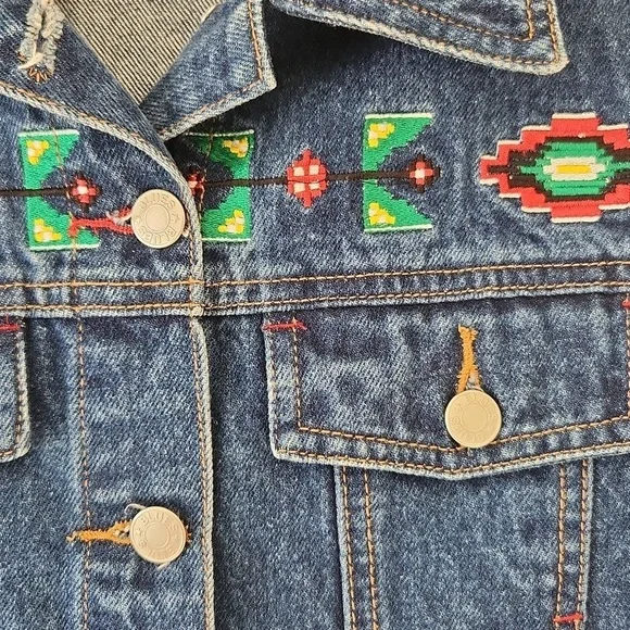 Vintage 90s Southwestern Aztec Embellished Denim Vest Size Women's L - Picture 3 of 5